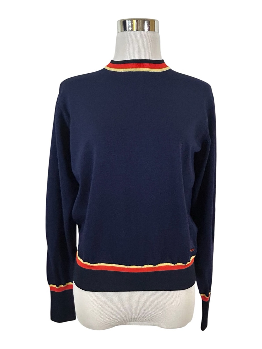 VVB Victoria Beckham Navy Striped Knit Jumper Crewneck Sweater